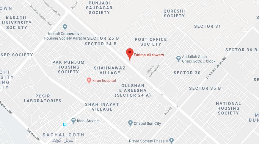 Fatima Ali Towers Karachi Location Map